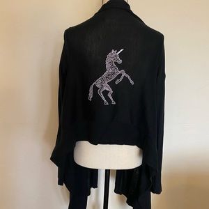 Crystal Unicorn Black Silk and Cashmere Open Front Sweater